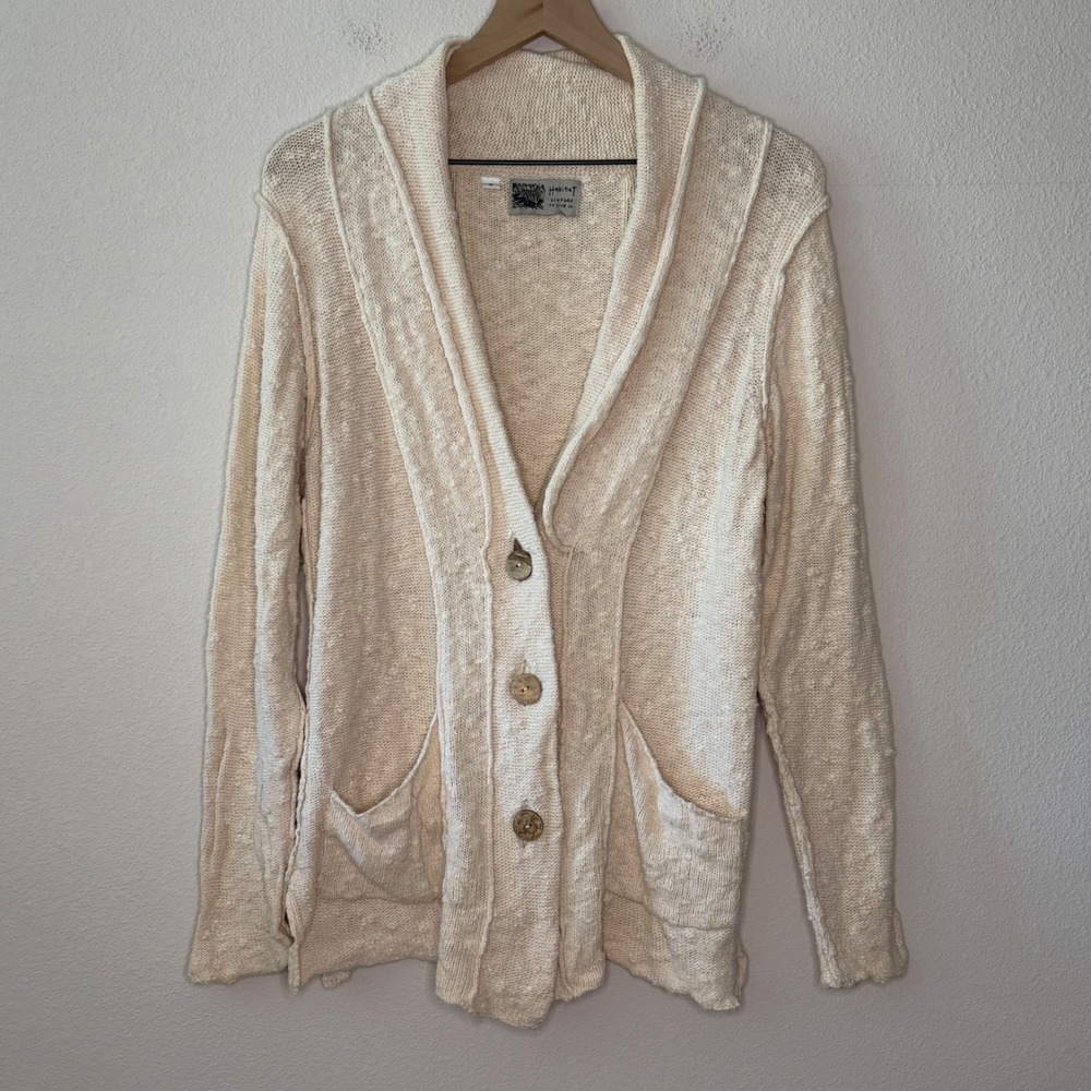 HABITAT Women 100% Cotton Cardigan Size S Cream Shawl Collar Button Knit Sweater